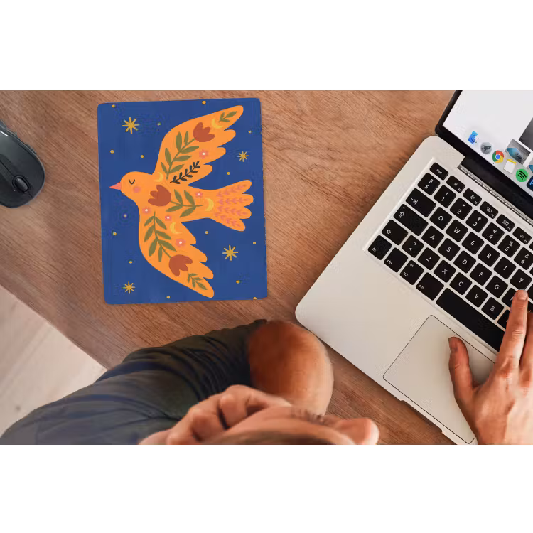 Muismat - Vogel - Bloemen - Decoratief - Oranje - Blauw — 2