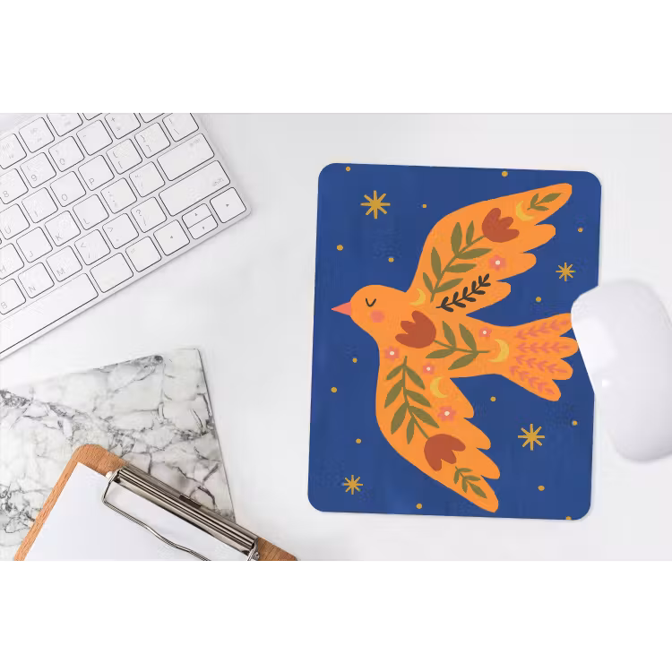 Muismat - Vogel - Bloemen - Decoratief - Oranje - Blauw — 4