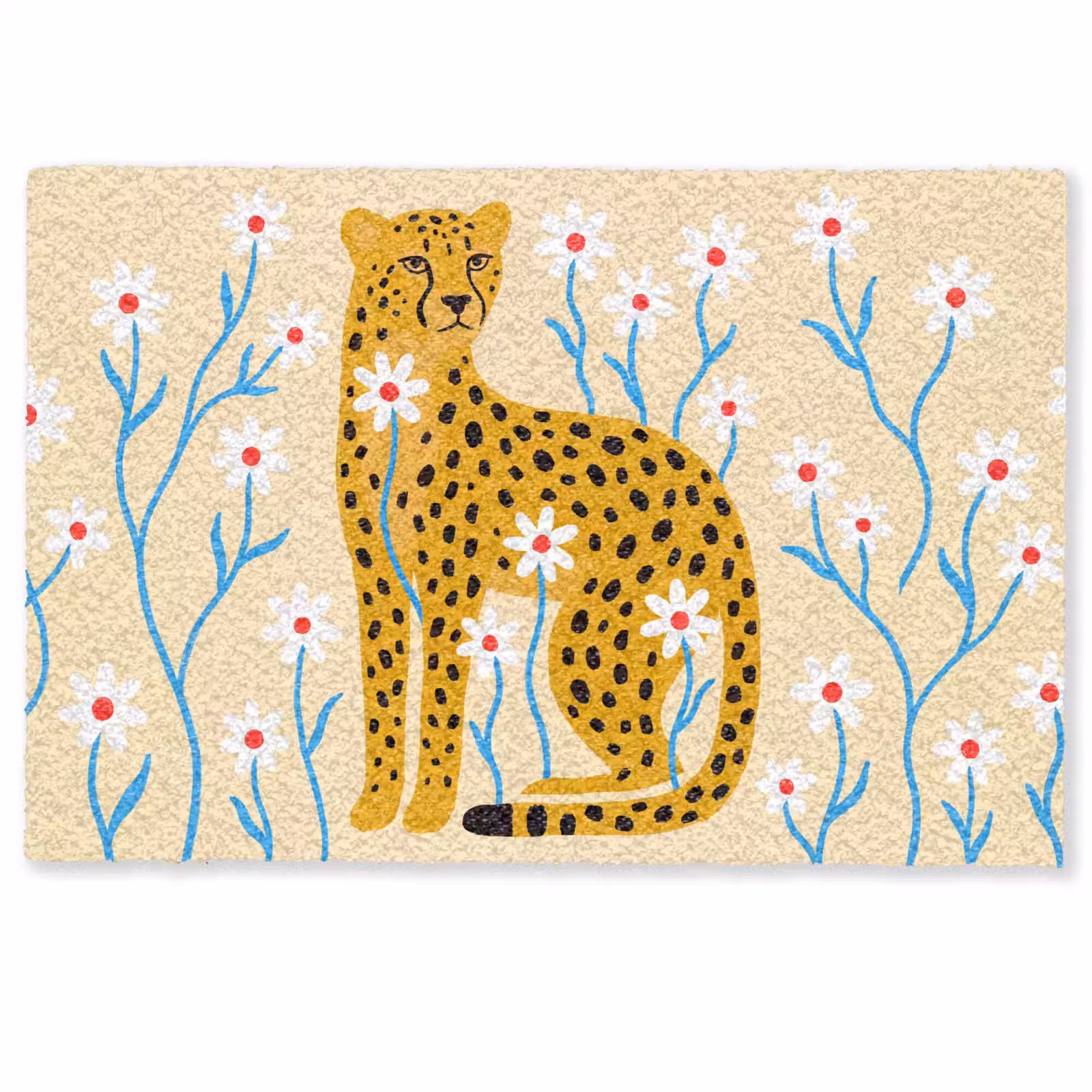 Deurmat - Dieren - Jachtluipaard - Bloemen - Modern - Geel — 1