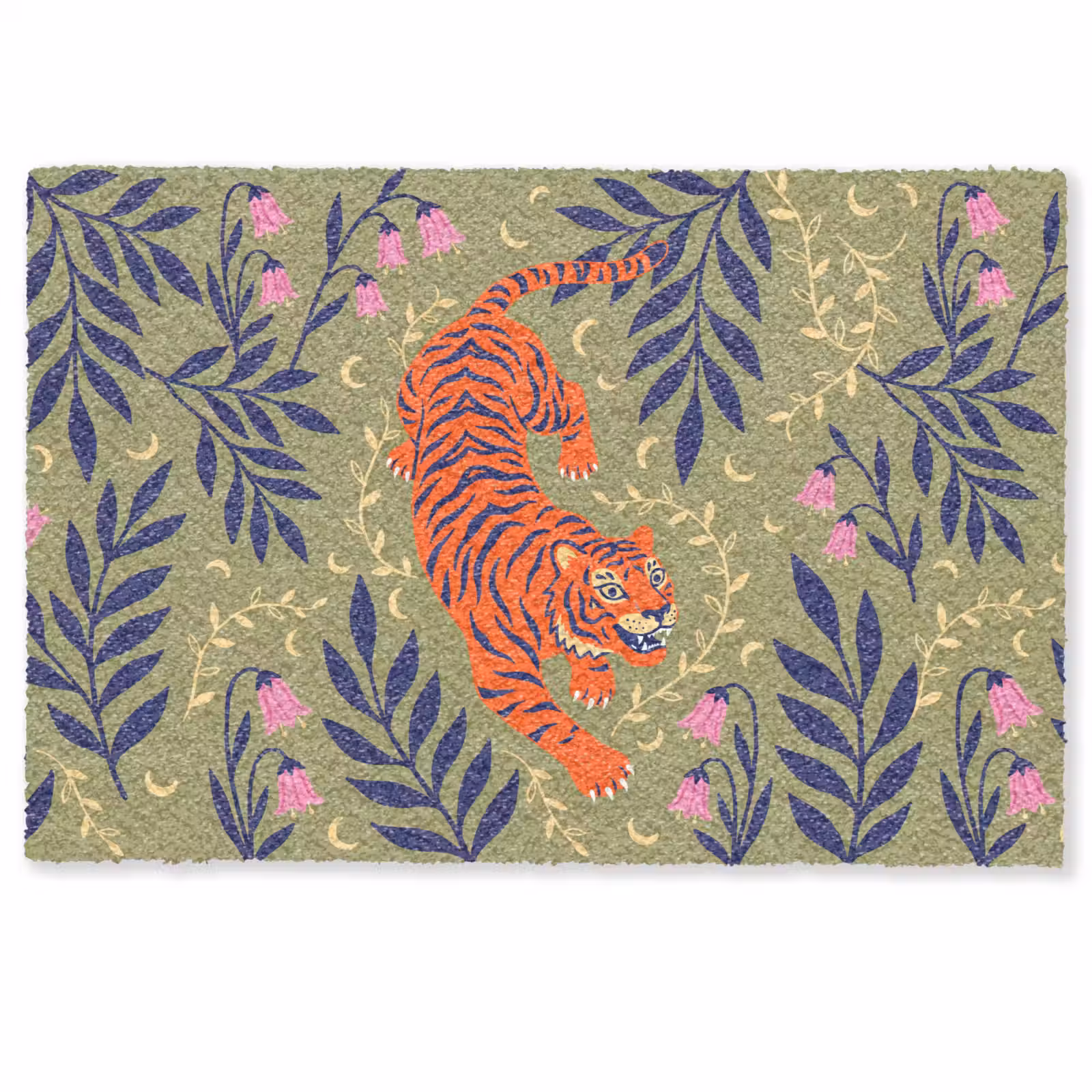 Deurmat - Tijger - Bladeren - Dieren - Illustratie - Oranje — 1