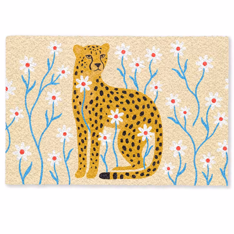Deurmat - Dieren - Jachtluipaard - Bloemen - Modern - Geel — 1
