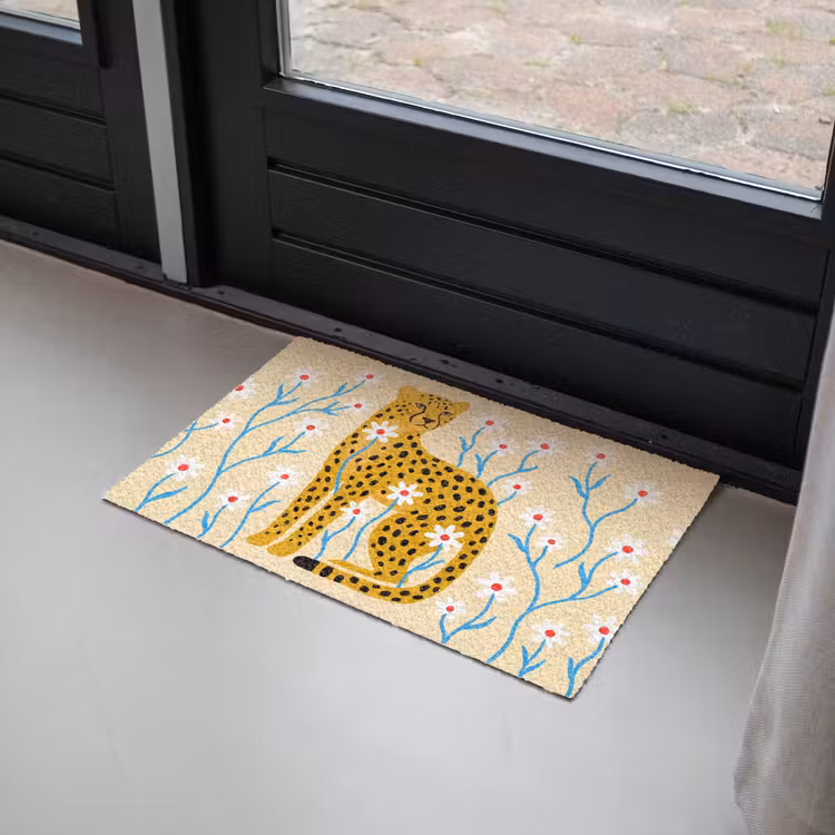 Deurmat - Dieren - Jachtluipaard - Bloemen - Modern - Geel — 2