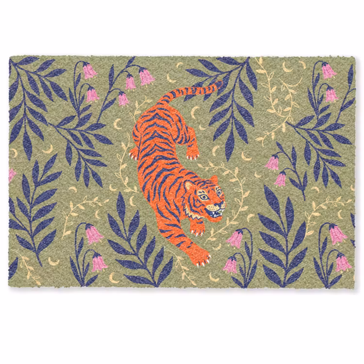 Deurmat - Tijger - Bladeren - Dieren - Illustratie - Oranje — 1