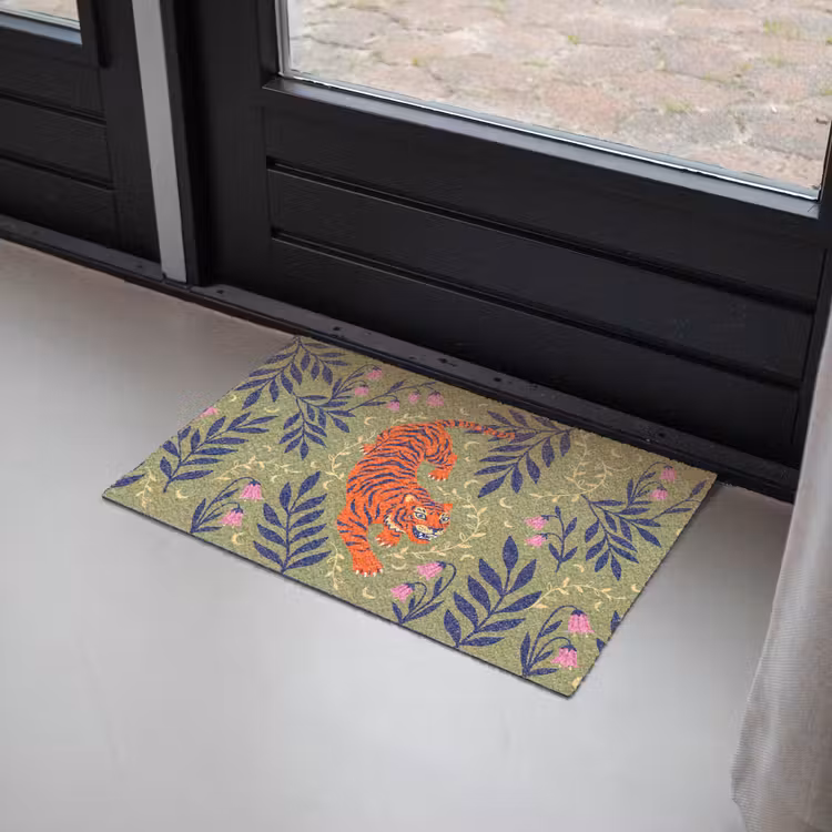 Deurmat - Tijger - Bladeren - Dieren - Illustratie - Oranje — 2