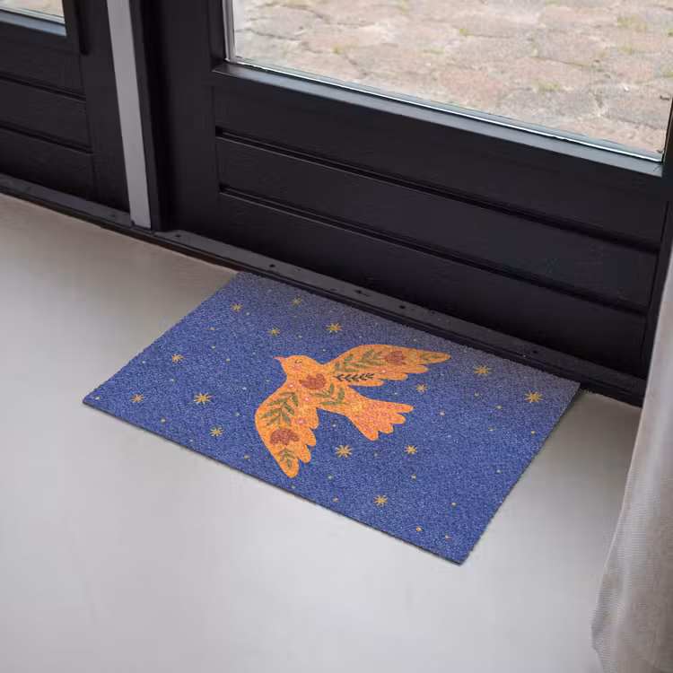 Deurmat - Vogel - Bloemen - Decoratief - Oranje - Blauw — 2