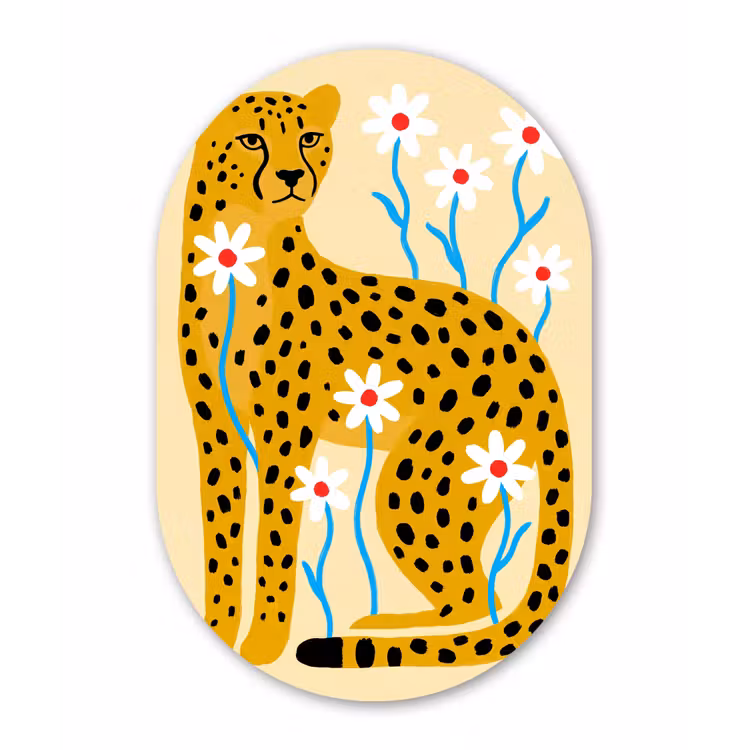Muurovaal - Dieren - Jachtluipaard - Bloemen - Modern - Geel — 3