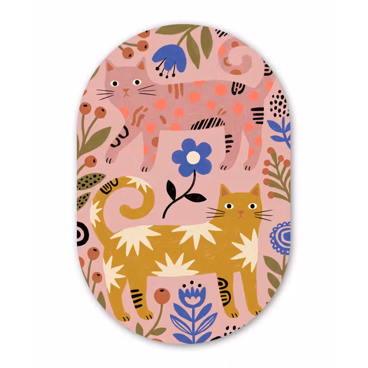 Muurovaal - Kat - Bloemen - Dieren - Modern - Roze — 3