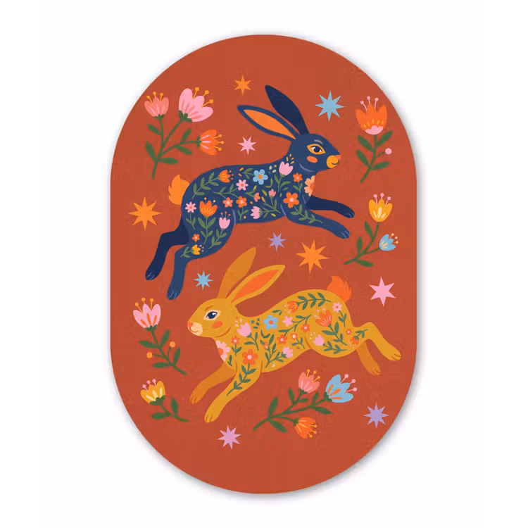 Muurovaal - Konijn - Bloemen - Folk Art - Kleurrijk - Dieren — 3