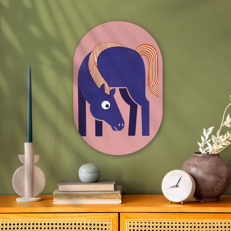 Muurovaal - Paard - Abstract - Dieren - Modern - Blauw — 2