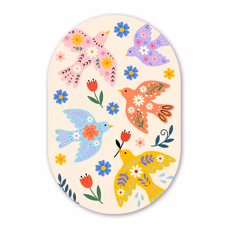 Muurovaal - Vogel - Bloemen - Folk - Kleurrijk - Dieren — 3