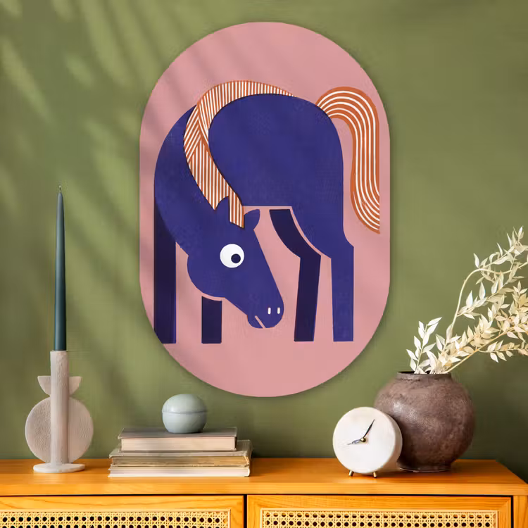 Muurovaal glas - Paard - Abstract - Dieren - Modern - Blauw — 2