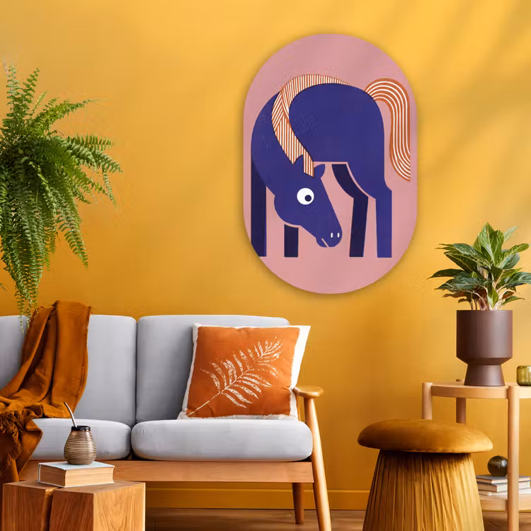 Muurovaal glas - Paard - Abstract - Dieren - Modern - Blauw — 3