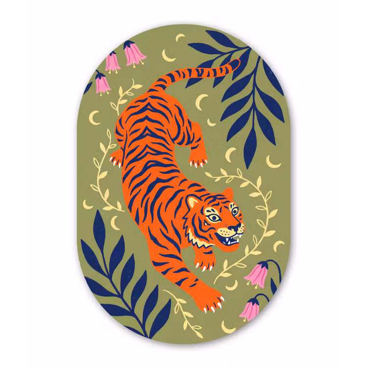 Muurovaal glas - Tijger - Bladeren - Dieren - Illustratie - Oranje — 1