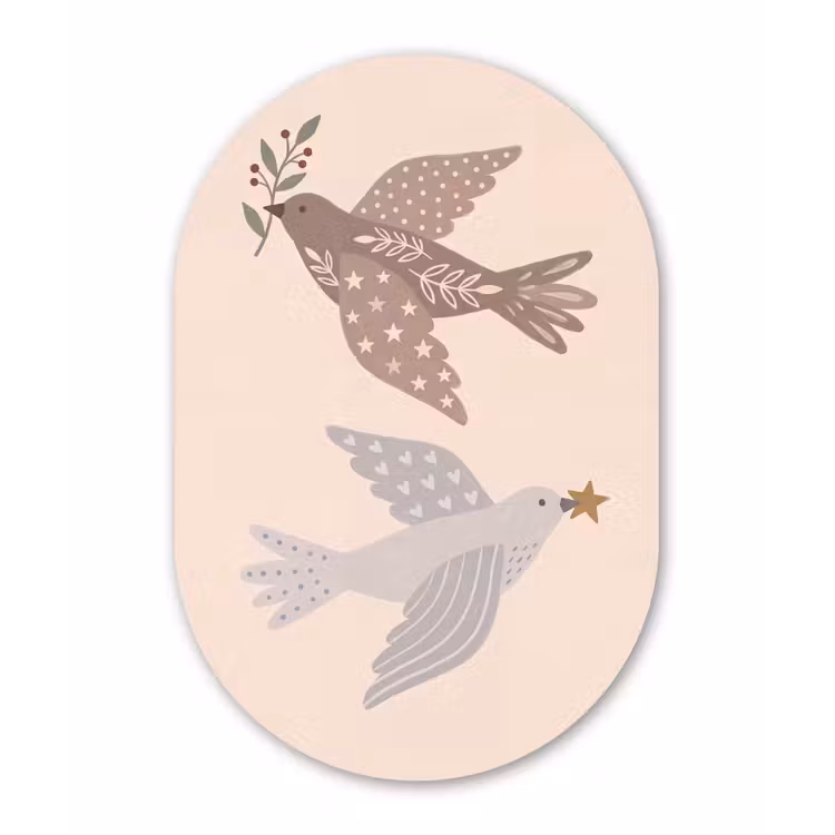 Muurovaal glas - Vogel - Bessen - Natuur - Modern - Beige — 1