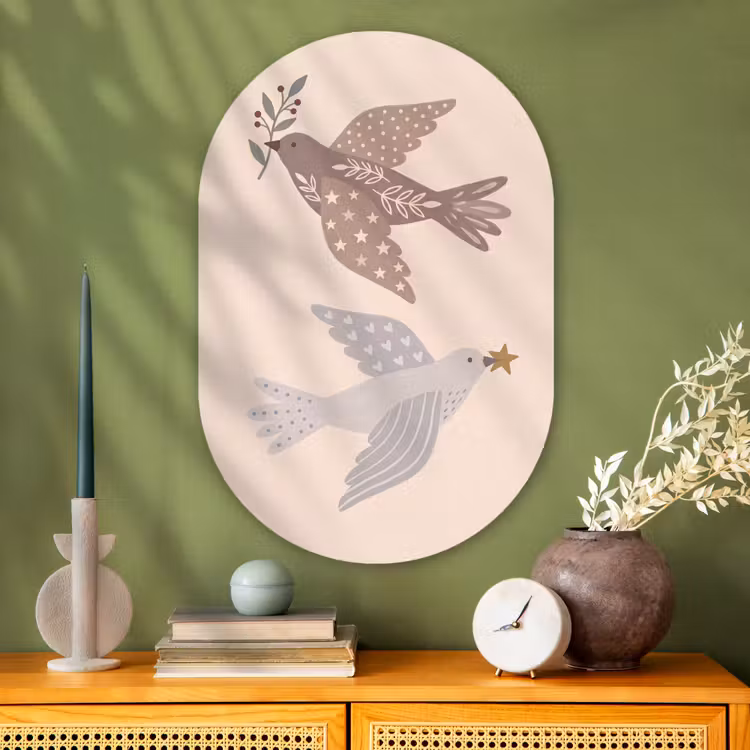 Muurovaal glas - Vogel - Bessen - Natuur - Modern - Beige — 2