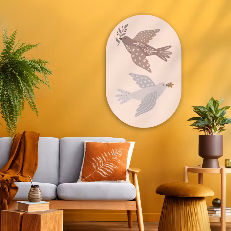 Muurovaal glas - Vogel - Bessen - Natuur - Modern - Beige — 3