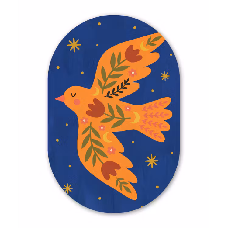 Muurovaal glas - Vogel - Bloemen - Decoratief - Oranje - Blauw — 1