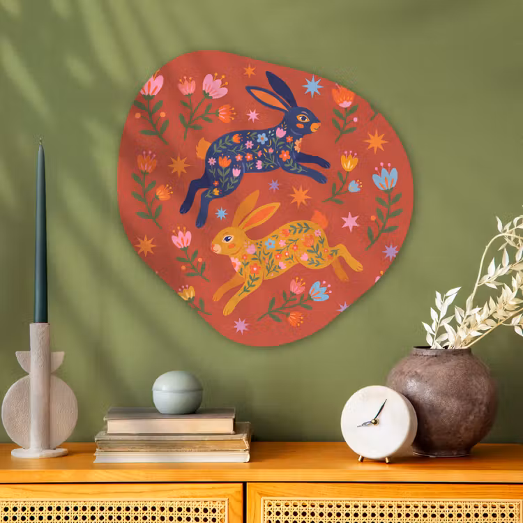 Organisch schilderij glas - Konijn - Bloemen - Folk Art - Kleurrijk - Dieren — 2