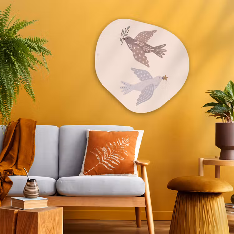 Organisch schilderij glas - Vogel - Bessen - Natuur - Modern - Beige — 3