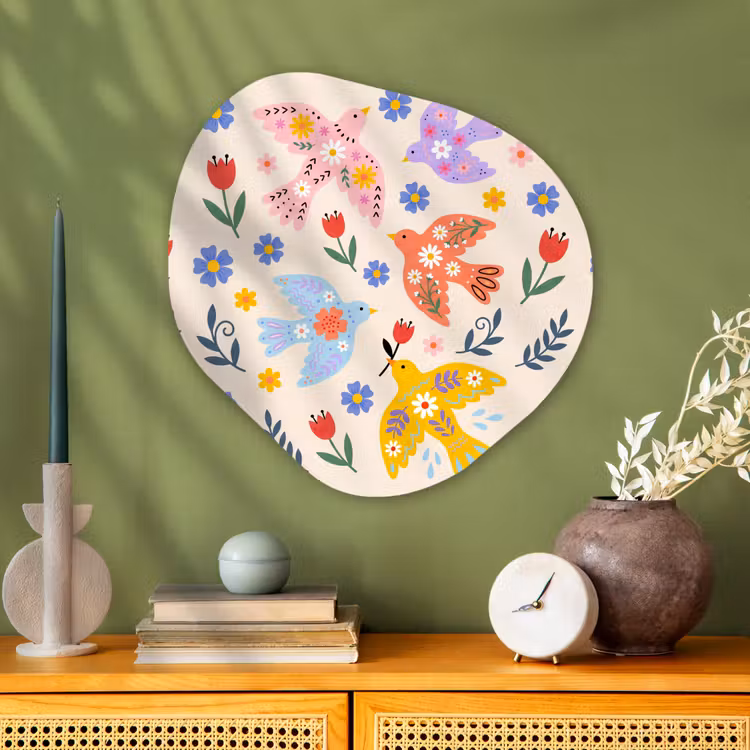 Organisch schilderij glas - Vogel - Bloemen - Folk - Kleurrijk - Dieren — 2