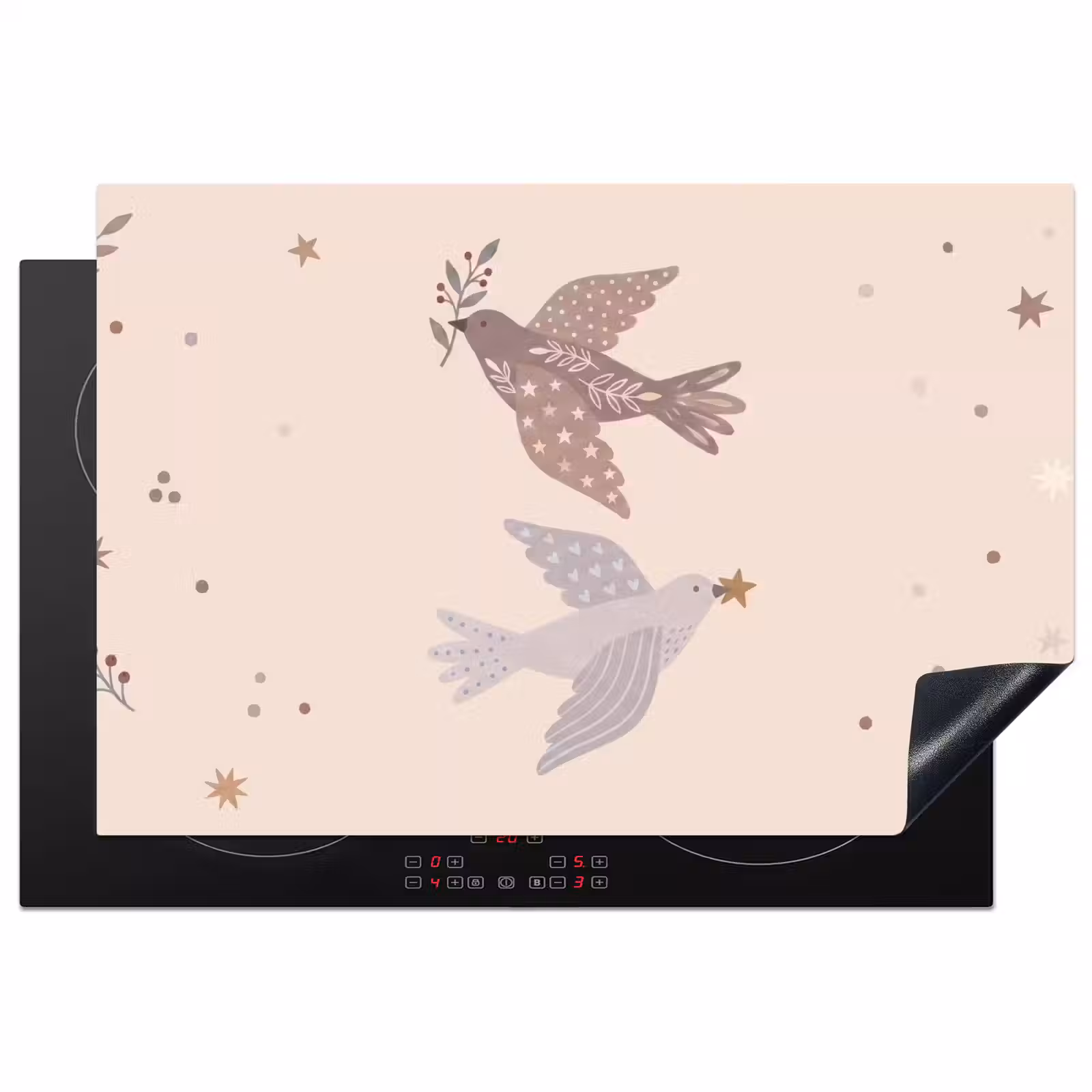 Inductiebeschermer - Vogel - Bessen - Natuur - Modern - Beige — 1