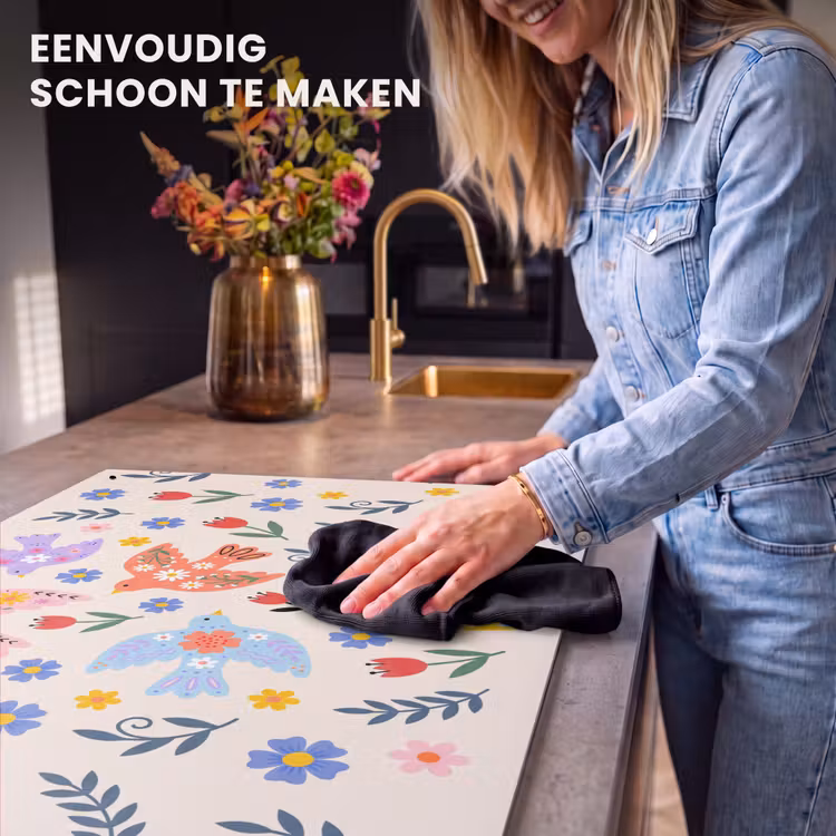 Inductiebeschermer & spatscherm (2in1) - Vogel - Bloemen - Folk - Kleurrijk - Dieren — 5