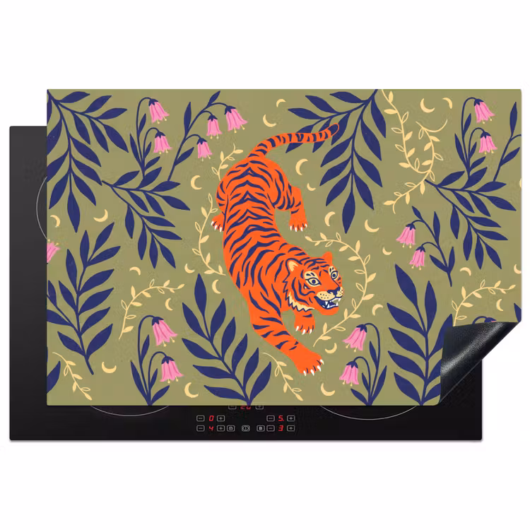 Inductiebeschermer - Tijger - Bladeren - Dieren - Illustratie - Oranje — 1