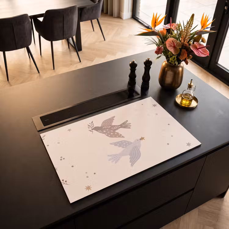 Inductiebeschermer - Vogel - Bessen - Natuur - Modern - Beige — 2