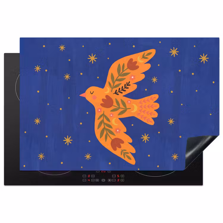 Inductiebeschermer - Vogel - Bloemen - Decoratief - Oranje - Blauw — 1