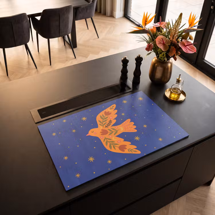 Inductiebeschermer - Vogel - Bloemen - Decoratief - Oranje - Blauw — 2