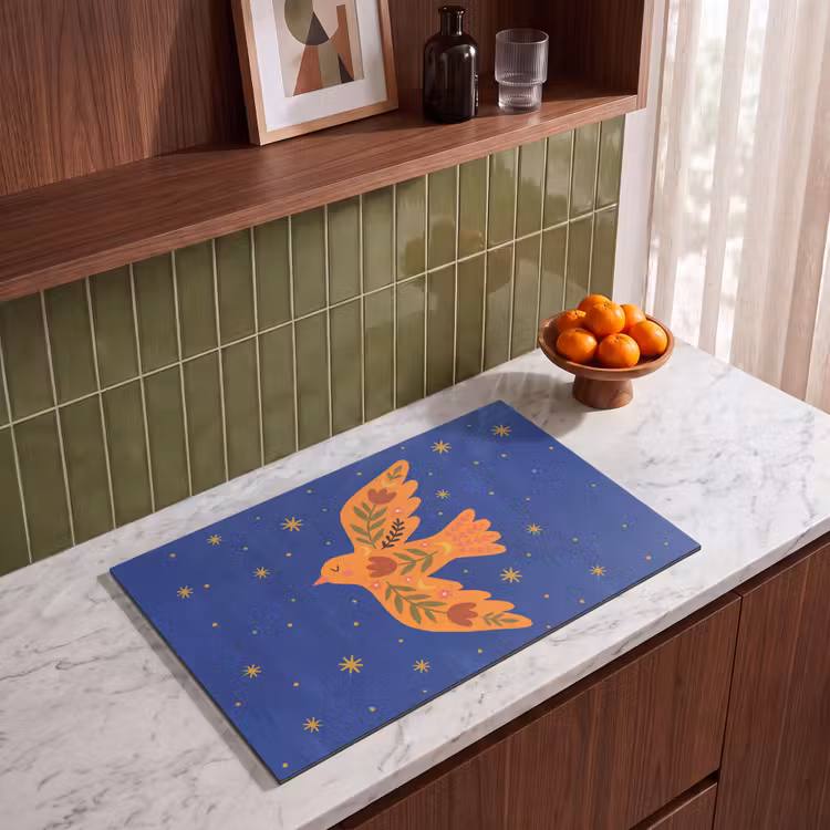 Inductiebeschermer - Vogel - Bloemen - Decoratief - Oranje - Blauw — 3