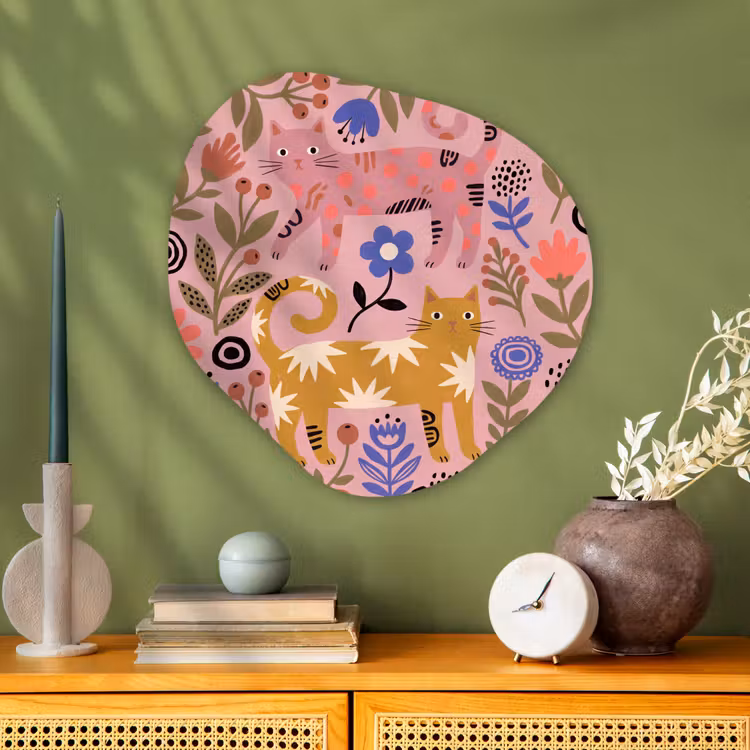 Organisch schilderij glas - Kat - Bloemen - Dieren - Modern - Roze — 2