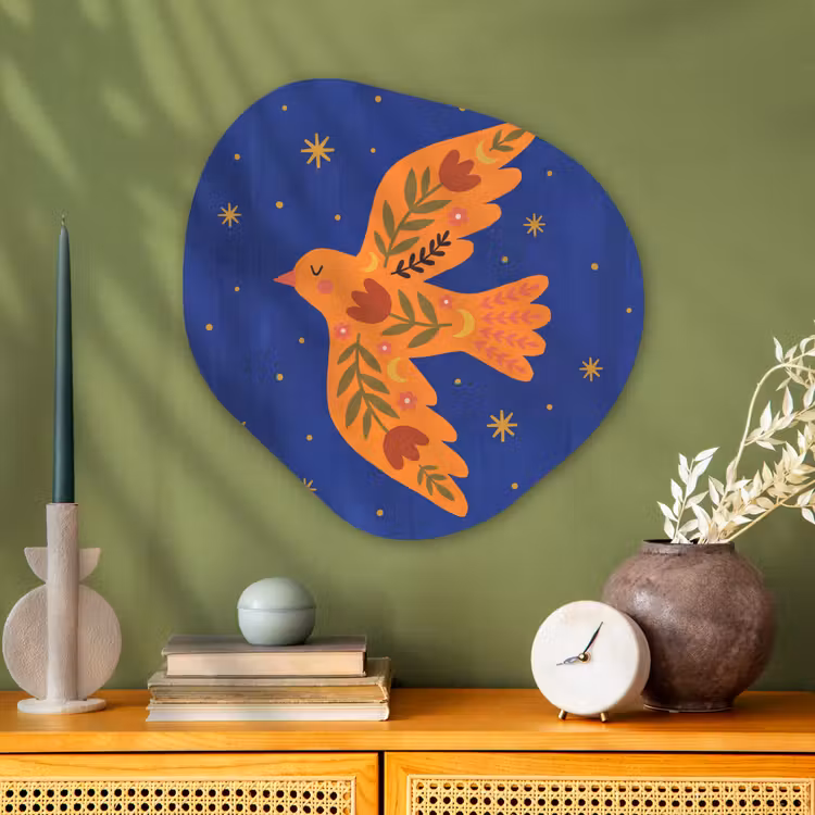 Organisch schilderij glas - Vogel - Bloemen - Decoratief - Oranje - Blauw — 2