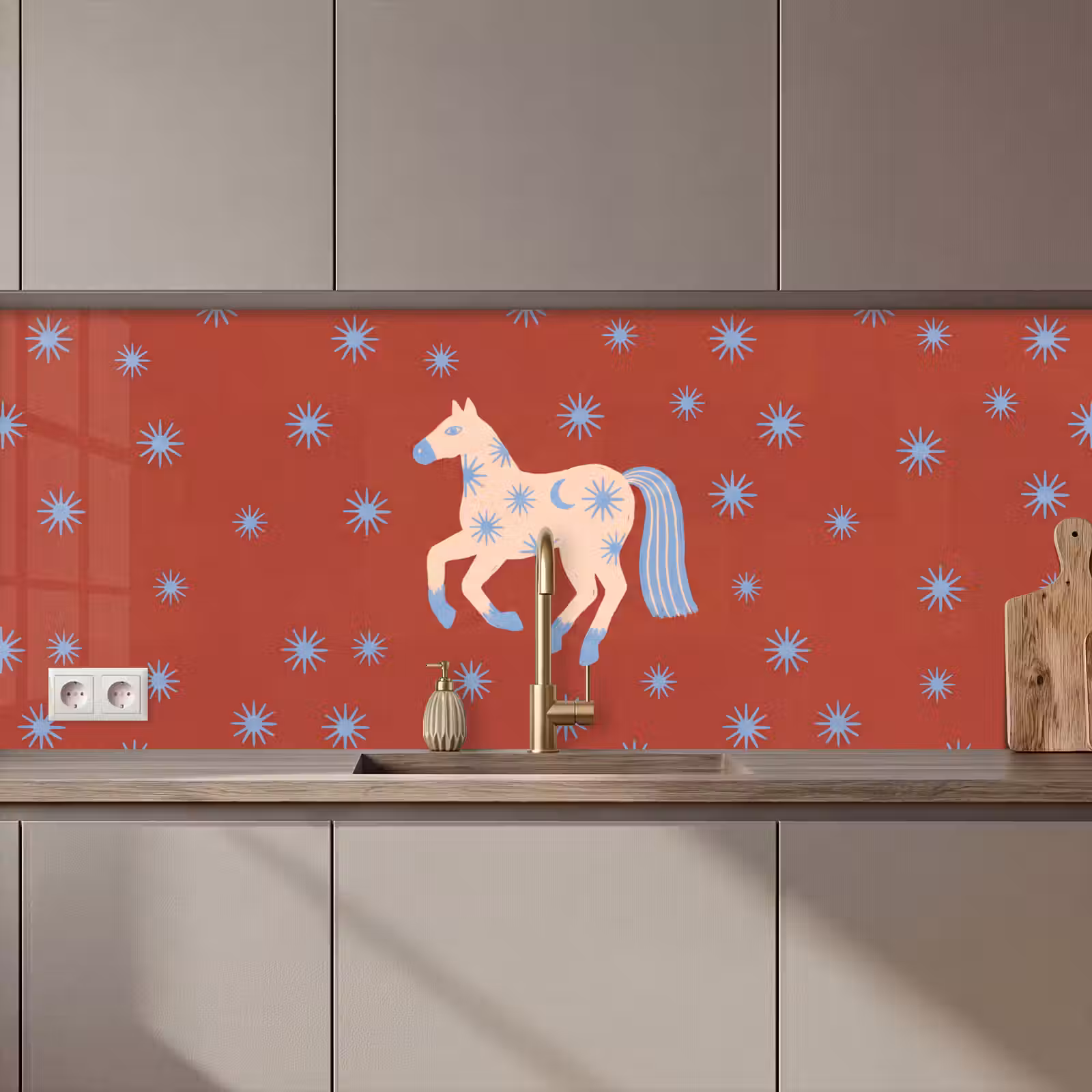 Keuken achterwand - Dieren - Sterren - Maan - Abstract - Rood — 1