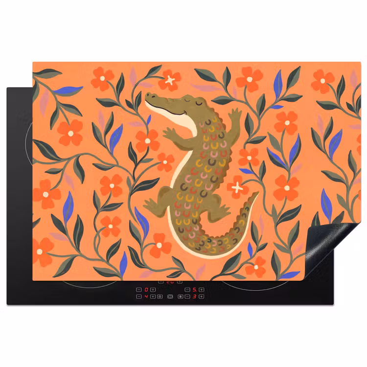 Inductiebeschermer - Dieren - Bloemen - Oranje - Illustratie - Natuur — 1