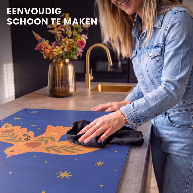 Inductiebeschermer & spatscherm (2in1) - Vogel - Bloemen - Decoratief - Oranje - Blauw — 5