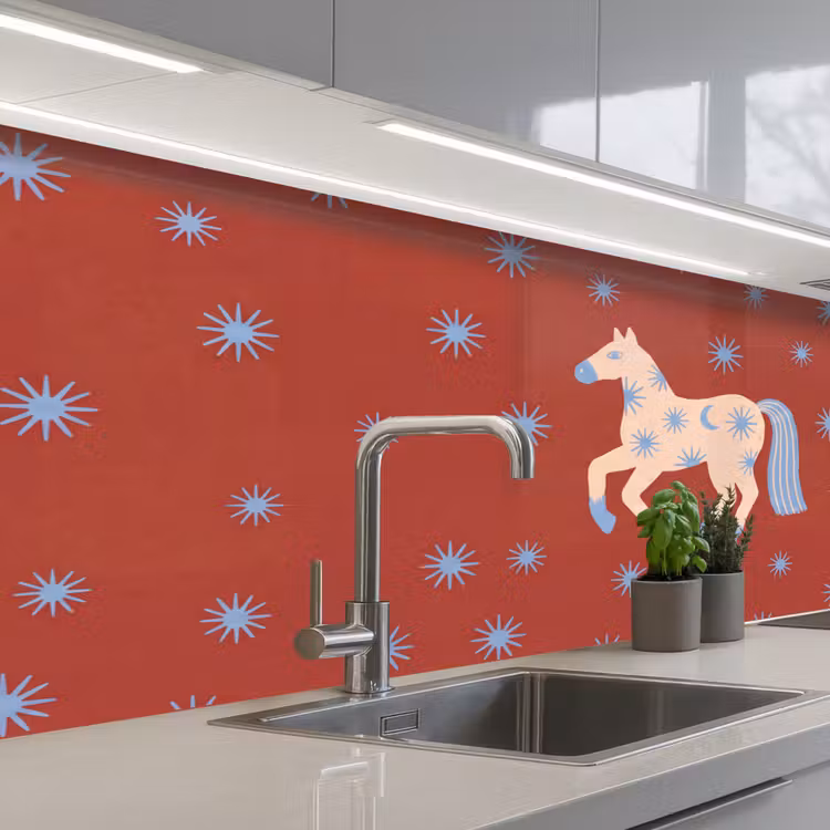 Keuken achterwand - Dieren - Sterren - Maan - Abstract - Rood — 2
