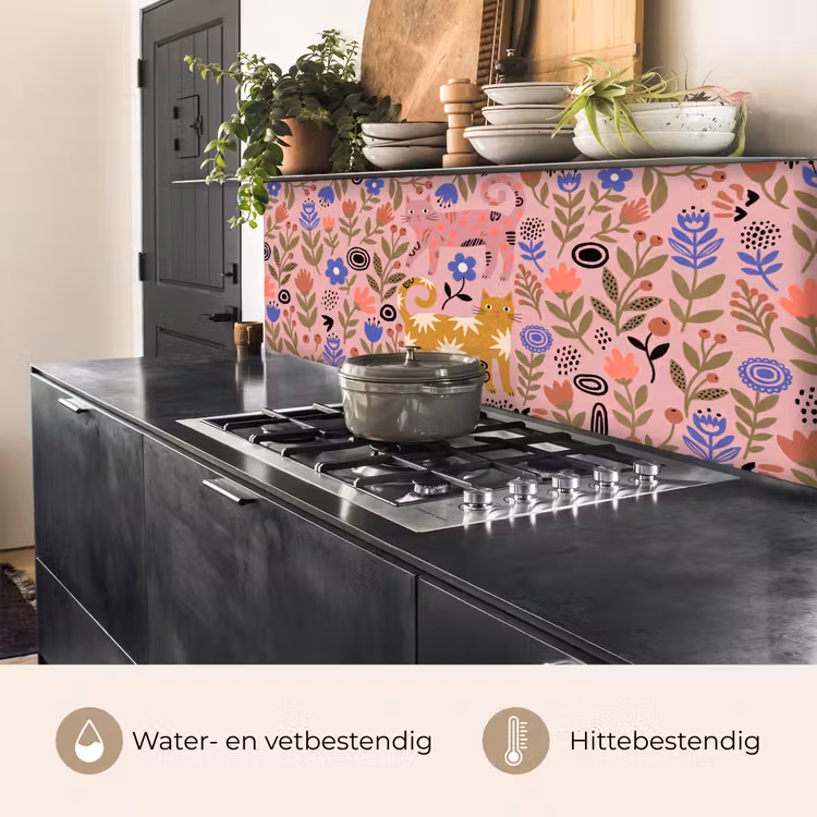 Keuken achterwand - Kat - Bloemen - Dieren - Modern - Roze — 5