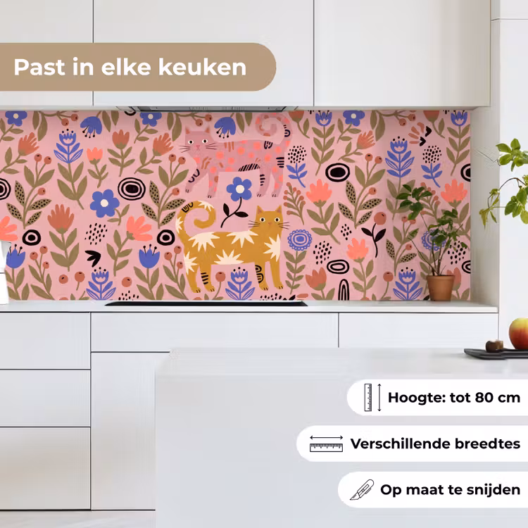 Keuken achterwand - Kat - Bloemen - Dieren - Modern - Roze — 7