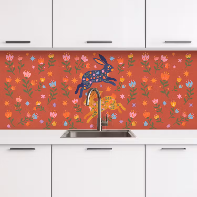 Keuken achterwand - Konijn - Bloemen - Folk Art - Kleurrijk - Dieren — 4