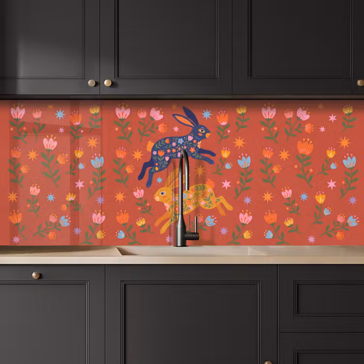 Keuken achterwand - Konijn - Bloemen - Folk Art - Kleurrijk - Dieren — 6
