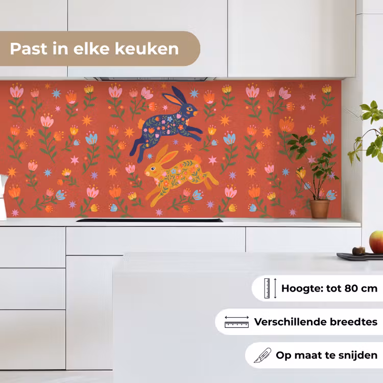 Keuken achterwand - Konijn - Bloemen - Folk Art - Kleurrijk - Dieren — 7
