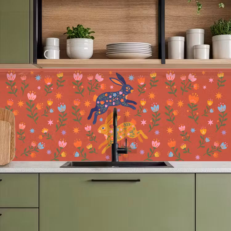 Keuken achterwand - Konijn - Bloemen - Folk Art - Kleurrijk - Dieren — 8