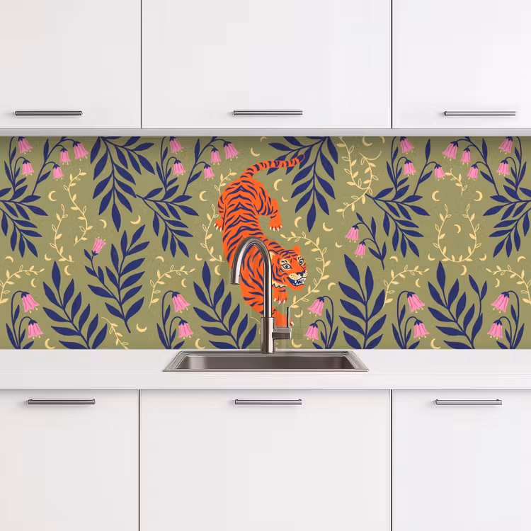 Keuken achterwand - Tijger - Bladeren - Dieren - Illustratie - Oranje — 4