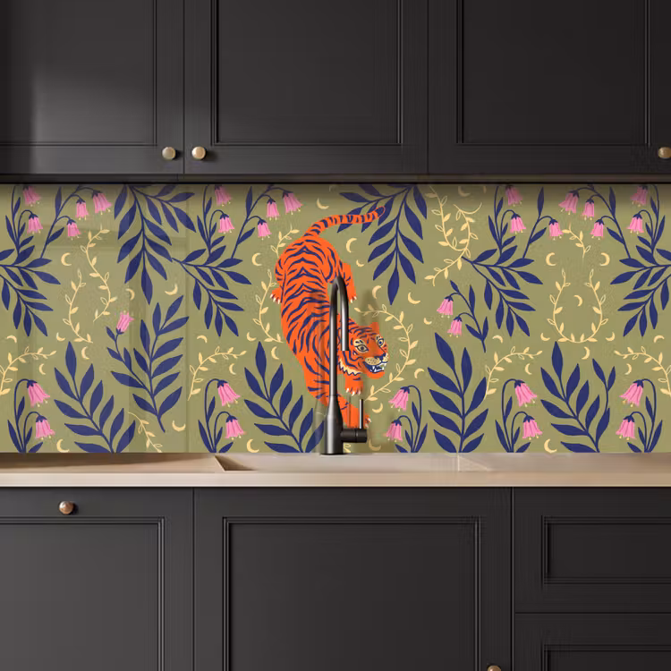 Keuken achterwand - Tijger - Bladeren - Dieren - Illustratie - Oranje — 6