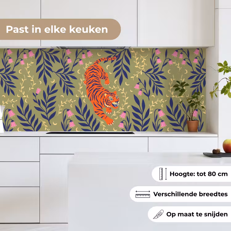 Keuken achterwand - Tijger - Bladeren - Dieren - Illustratie - Oranje — 7