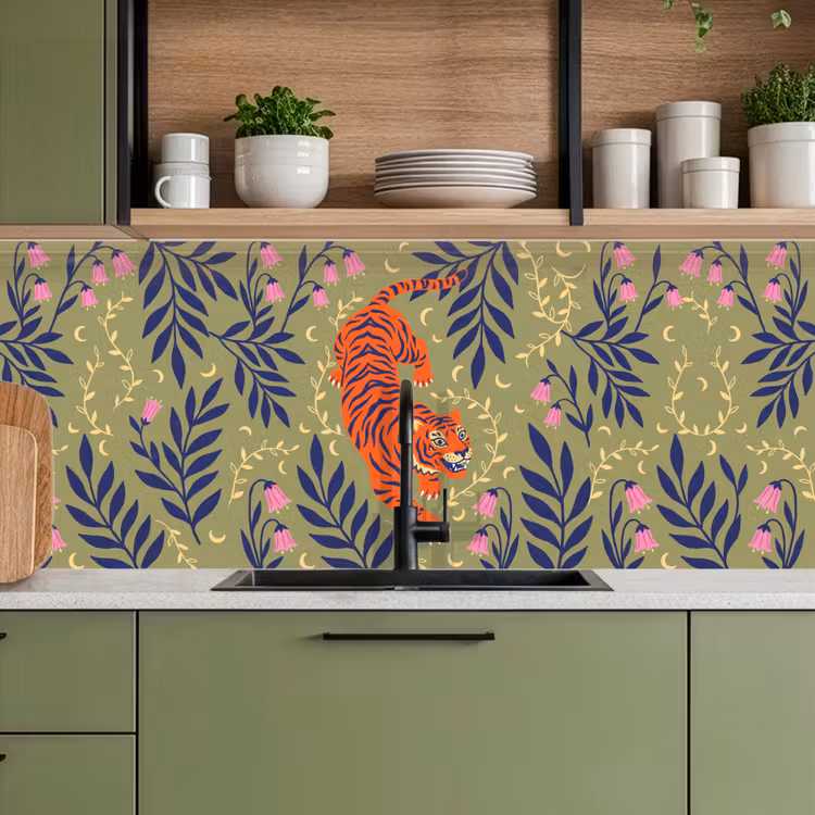 Keuken achterwand - Tijger - Bladeren - Dieren - Illustratie - Oranje — 8