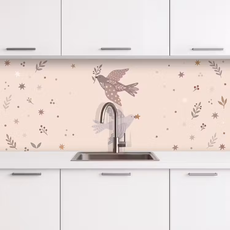 Keuken achterwand - Vogel - Bessen - Natuur - Modern - Beige — 4