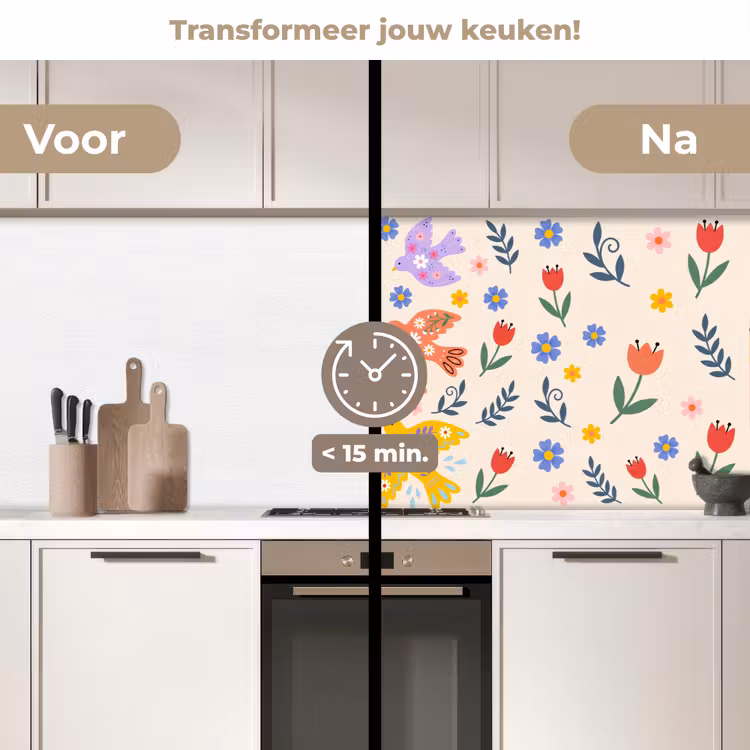 Keuken achterwand - Vogel - Bloemen - Folk - Kleurrijk - Dieren — 3