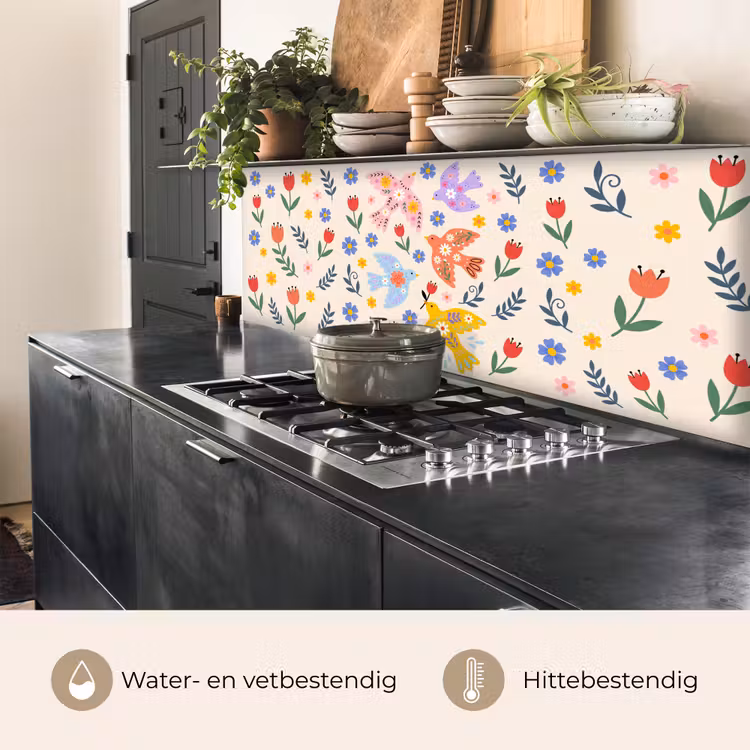 Keuken achterwand - Vogel - Bloemen - Folk - Kleurrijk - Dieren — 5
